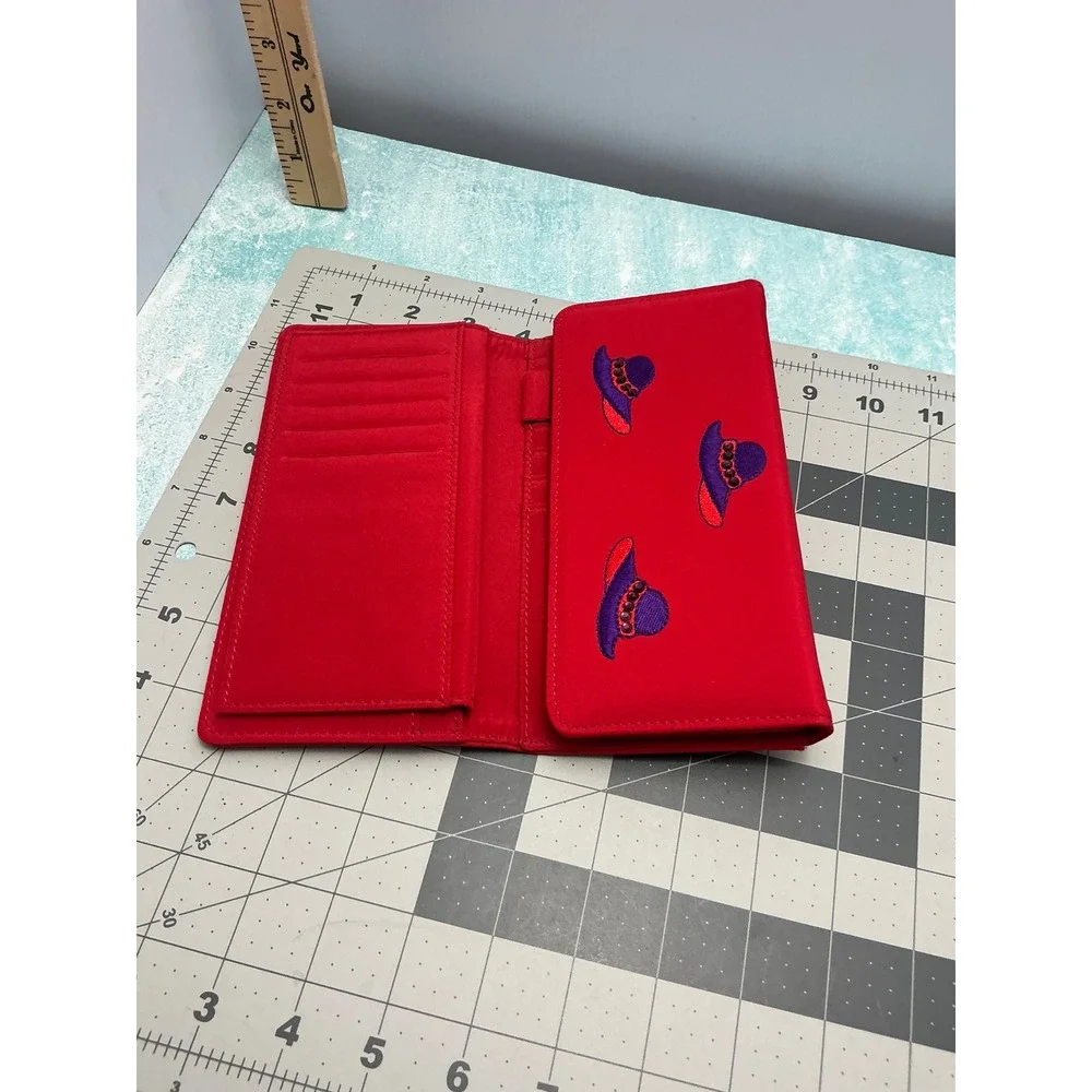 Red‎ Embroidered Hat Wallet Clutch Purse Women Snap Closure